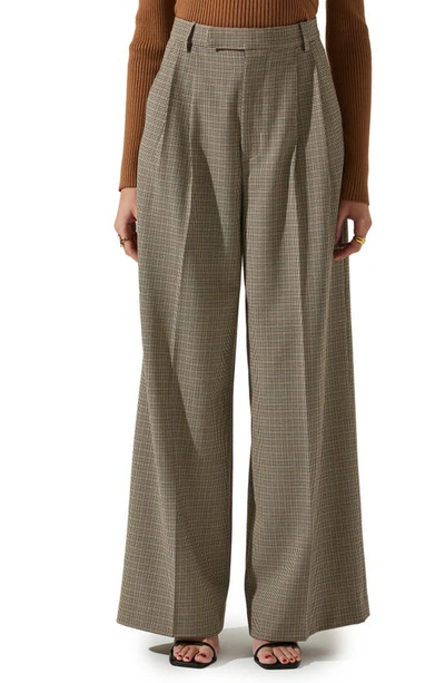 Astr Milani Mini Houndstooth High Waist Wide Leg Pants In Black,brown Multi Check