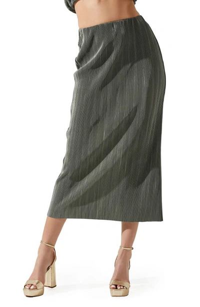 Astr Cataleya Plissé Skirt In Dark Sage