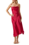 Astr Gaia Cowl Neck Satin Dress In Berry