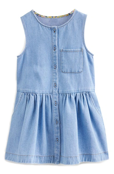 Mini Boden Kids' Button Pinafore Dress Mid Vintage Chambray Girls Boden