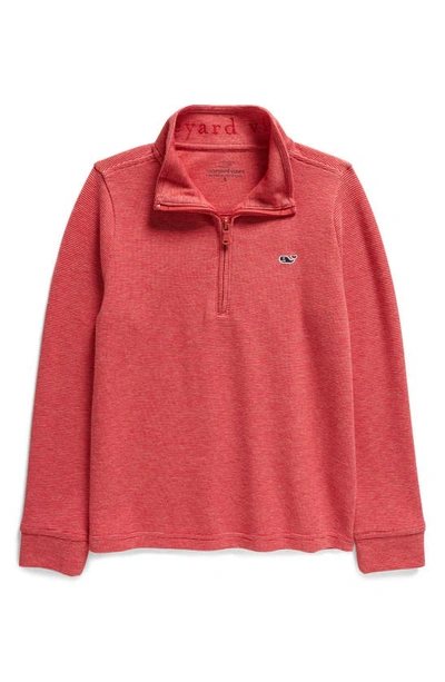 Vineyard Vines Kids' Saltwater Stripe Quarter Zip Sweatshirt In Sailors Red