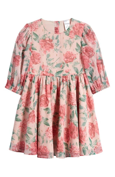Nordstrom Kids' Floral Sparkle Long Sleeve Dress In Pink Chintz Vintage Blooms
