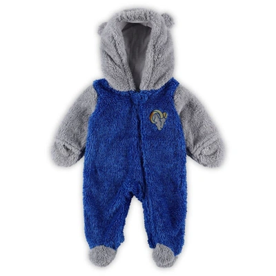 Outerstuff Baby Boys And Girls Royal, Gray Los Angeles Rams Game Nap Teddy Fleece Bunting Full-zip Sleeper In Royal,gray