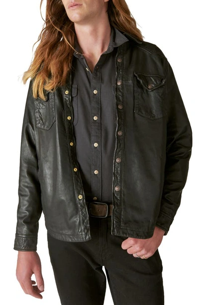 Lucky Brand Leather Western Shirt Jacket In Black