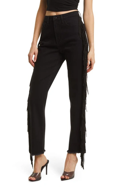 Juicy Couture Venice Fringe Straight Fit Jeans In Black