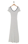 Go Couture Stripe Short Sleeve Rib Maxi Dress In Ivory/ Navy Stripe