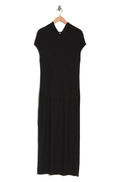 Go Couture Hooded Short Sleeve Maxi Dress In Black