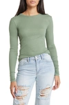 Bp. Ribbed Long Sleeve Tee In Green Dune