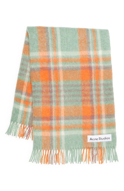 Acne Studios Vana Plaid Wool Scarf In Orange/ Lilac/ Aqua Blue