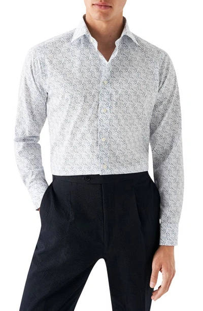 Eton Contemporary Fit Floral Cotton Dress Shirt In Medium Blue