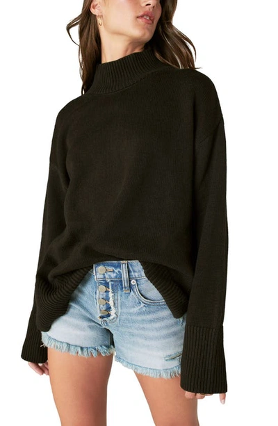 Lucky Brand Stripe Oversize Mock Neck Sweater In Black