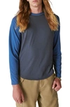 Lucky Brand Venice Burnout Cotton Blend Long Sleeve T-shirt In Blue Multi