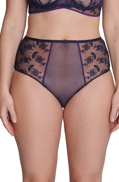 Simone Perele Adele Ruched Embroidered Retro Briefs In Midnight