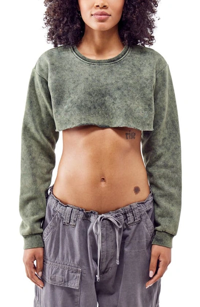 Bdg Urban Outfitters Acid Wash Long Sleeve Crop Sweatshirt In Dark Green