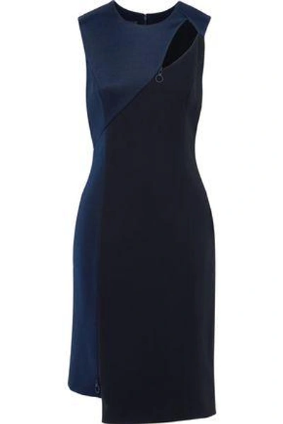 Versace Woman Zip-detailed Cutout Crepe And Stretch-cady Dress Navy