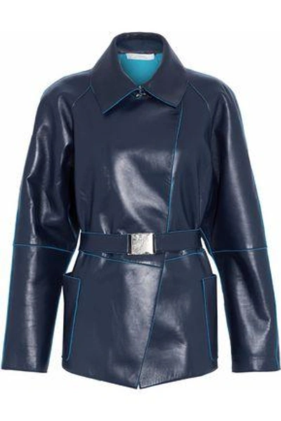 Versace Collection Woman Belted Leather Jacket Midnight Blue