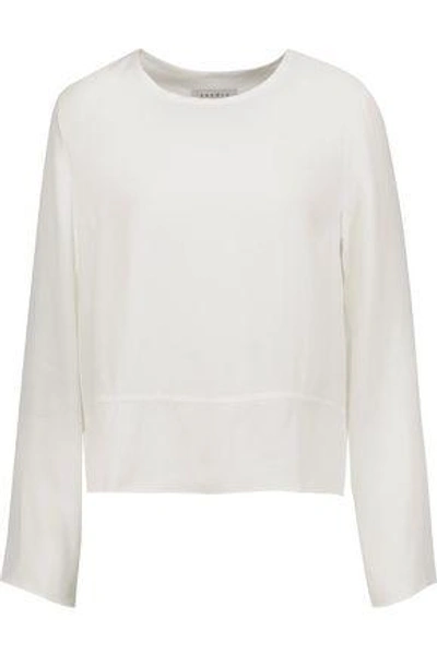 Sandro Woman Bow-embellished Cutout Jacquard Top Ivory