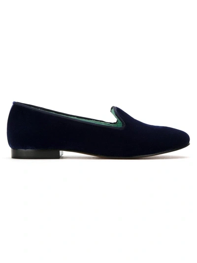 Blue Bird Shoes Velvet Boysh Embroidered Loafers In Blue