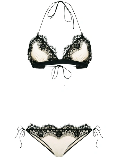 Oseree Travaillé Lace Trim Bikini Set - Neutrals