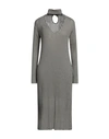 Agnona Woman Midi Dress Dove Grey Size L Cashmere, Silk, Polyamide, Metallic Polyester