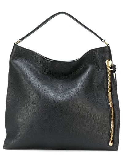 Tom Ford Black Grain Leather Alix Hobo Bag In Nero