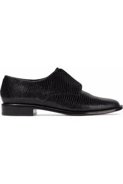 Robert Clergerie Lizard-effect Leather Brogues In Black