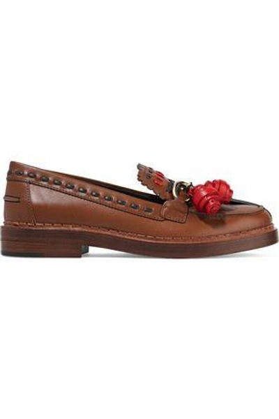 Tod's Embellished Leather Loafers In Brown