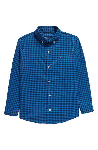 Vineyard Vines Kids' Lightweight On-the-go Gingham Button-down Shirt In Ging Nautical Navy