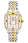 Michele Limited Edition Deco Two Tone 18k Gold Plated Diamond Watch, 30mm X 35mm In Pink/two-tone