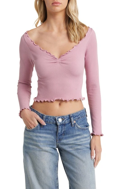 Bdg Urban Outfitters Elsie Rib Long Sleeve Crop Top In Pink