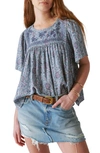 Lucky Brand Embroidered Short Sleeve Top In Blue