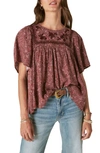 Lucky Brand Embroidered Short Sleeve Top In Rose Brown Paisley