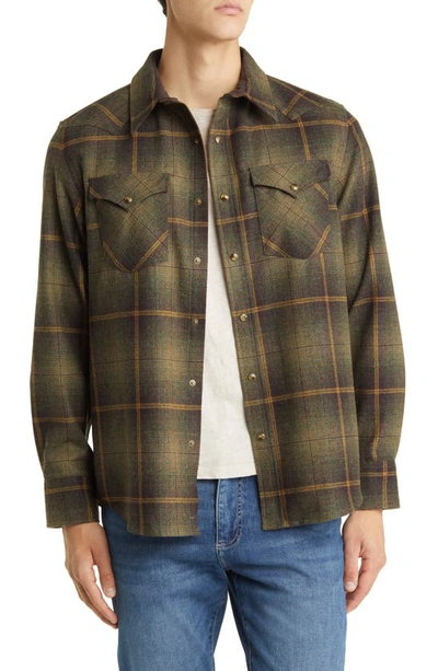 Pendleton Canyon Plaid Western Wool Snap-up Overshirt In Green/ Brown Ombre