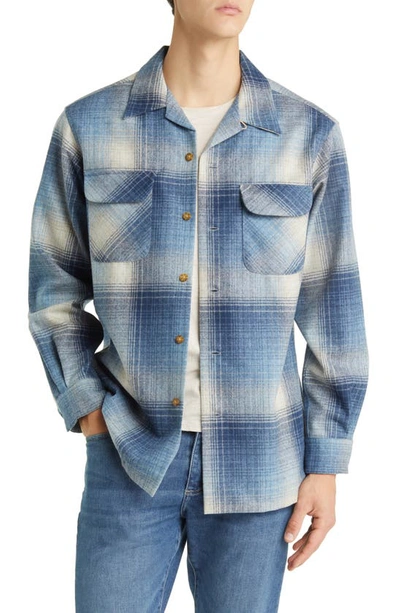 Pendleton Board Plaid Wool Flannel Button-up Shirt In Blue