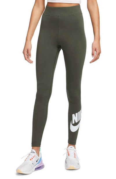 Nike Sportswear Classics High Waist Graphic Leggings In Cargo Khaki/ White
