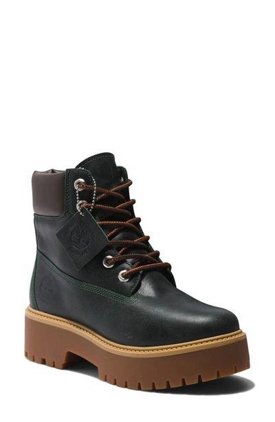 Timberland Stone Street Waterproof Platform Boot In Dk Green Full Grain