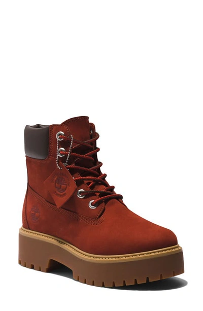 Timberland Stone Street Waterproof Platform Boot In Medium Red Nubuck