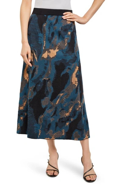Misook Marbled Jacquard Knit Midi A-line Skirt In Multi