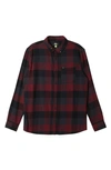 Quiksilver Motherfly Buffalo Check Button-up Organic Cotton Flannel Shirt In Red/ Black