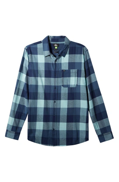 Quiksilver Motherfly Buffalo Check Button-up Organic Cotton Flannel Shirt In Pastel Turquoise Motherfly