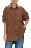Pistola Rena Oversize Stripe Stretch Cotton Button-up Shirt In Chestnut Noir Stripe