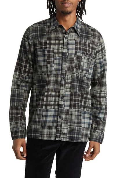 Officine Generale Ahmad Patchwork Plaid Button-up Shirt In Black/ Stone/ Green