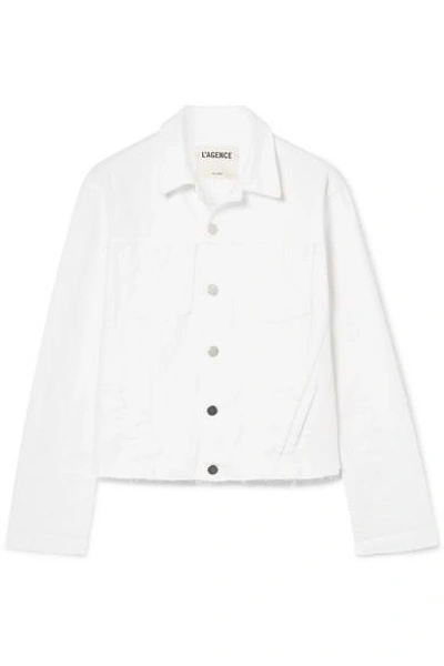 L Agence Janelle Frayed Denim Jacket In White