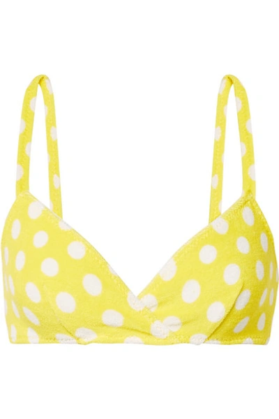 Lisa Marie Fernandez Yasmin Polka-dot Stretch-cotton Terry Bikini Briefs In Bright Yellow