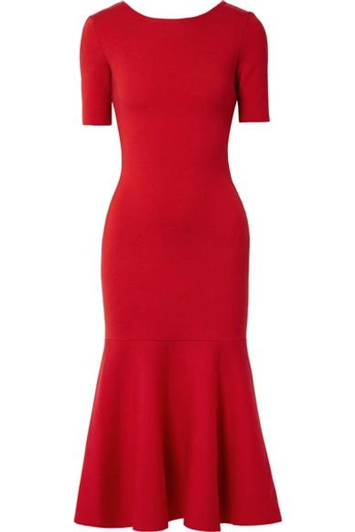 Oscar De La Renta Tie-back Wool Midi Dress In Red