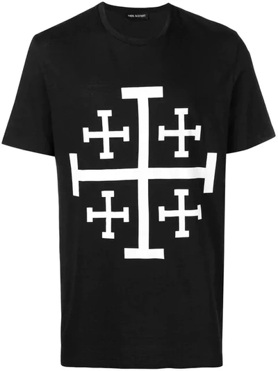 Neil Barrett Jerusalem Cross Print T-shirt In Black/white