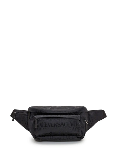 Versace Belt Bag With Logo In Nero