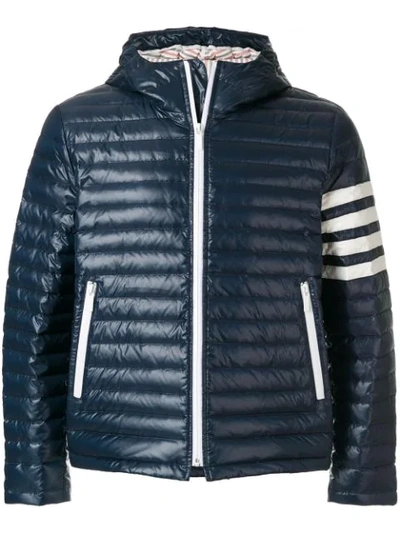 Thom Browne 4-bar Stripe Satin Finish Quilted Down-filled Tech Jacket In Blue