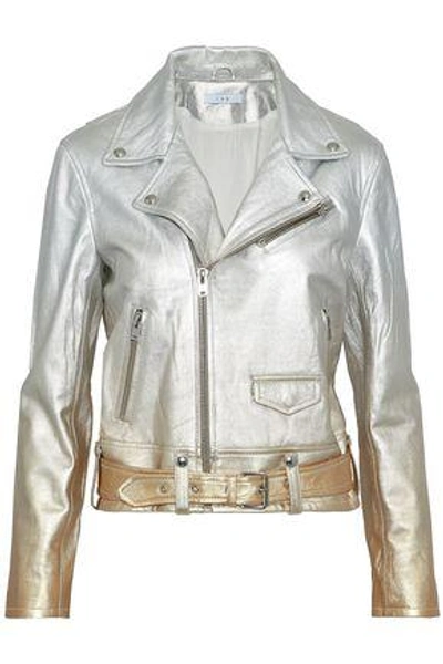 Iro Calum Metallic Dégradé Leather Biker Jacket In Silver