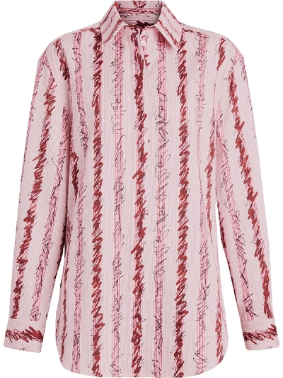 Burberry Scribble Stripe Cotton Shirt In Pink